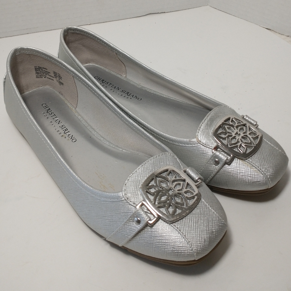 Christian Siriano Metallic Silver Loafers, Ballet Flats, Women's‎ Size 7.5